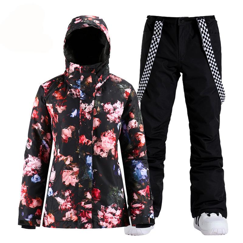

SMN Women's Snow Suit Wear Outdoor Sports Costumes Waterproof Windproof Snowboard Clothing Sets Ski Jackets + Pants Girl's Brand, Picture pant