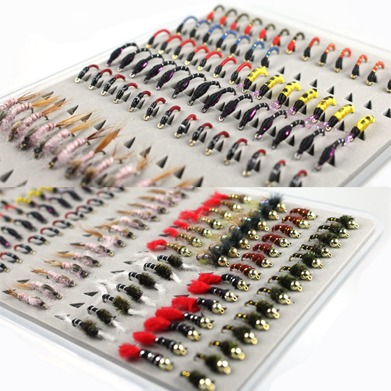 

126PCS/Set Promotion Portable Boxed Bead Head Nymph Scud Midge Fly Fishing Flies for Fly Trout Fishing Lures Baits Q1123