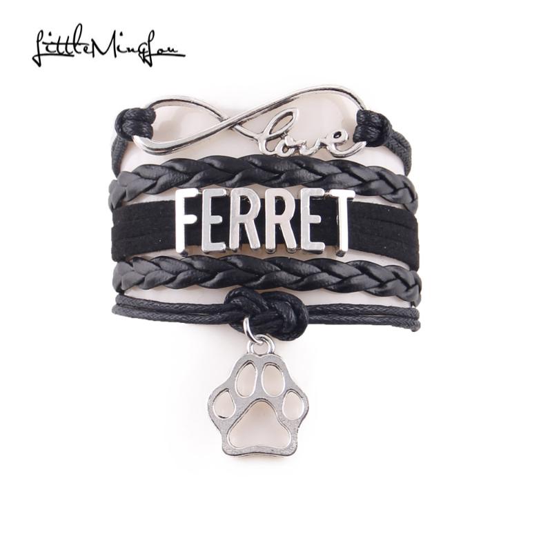 

Little MingLou Infinity love Ferret bracelet pet dog Charm leather wrap men bracelets & bangles for women jewelry