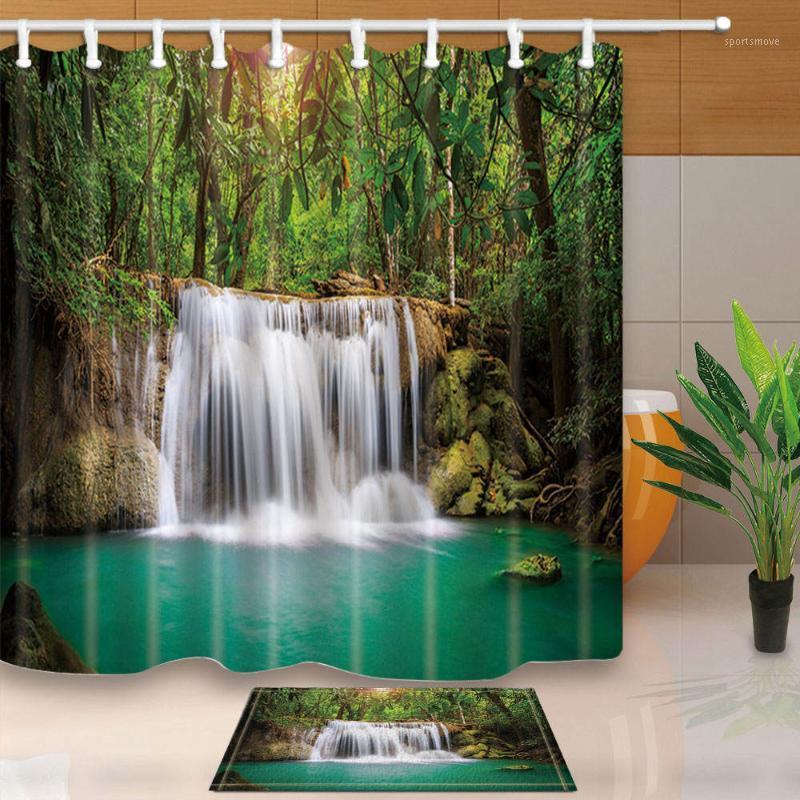 

High Quality Shower Curtains Waterfall Green Water in Forest Bathroom Curtain Home Decoration Polyester Waterproof With 12 Hooks1
