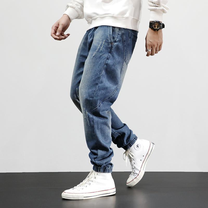 

Japanese Fashion Men Jeans Big Size 28-42 Loose Fit Denim Cargo Pants Harem Jeans Slack Bottom Hip Hop Ripped Men Joggers1, Black