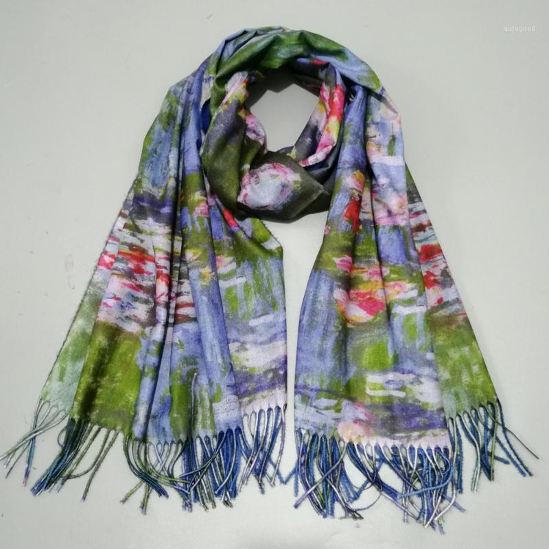 

Scarves Claude Monet's Oil Painting Cashmere Scarf Women Water Lily Print Wool Winter Outdoor Shawl Femme Warm Cape Blanket 1