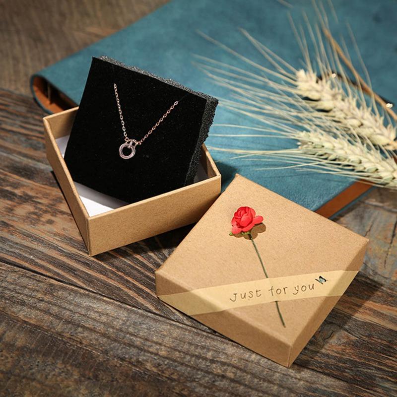 

1 Pc Brown Kraft Paper Favour Gift Box Vintage Design Bulk Jewelry Box Earrings Pendant Necklace For Gift Decor