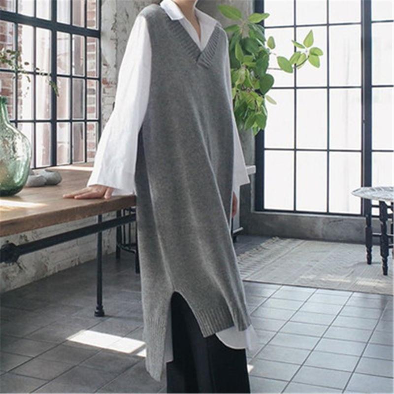 

Women's Vests 2022 Fashion Clothes Tide Korean Knitting Vest For Women V Neck Sleeveless Asymmetric Side Split Long Female PZ3624, Black;white