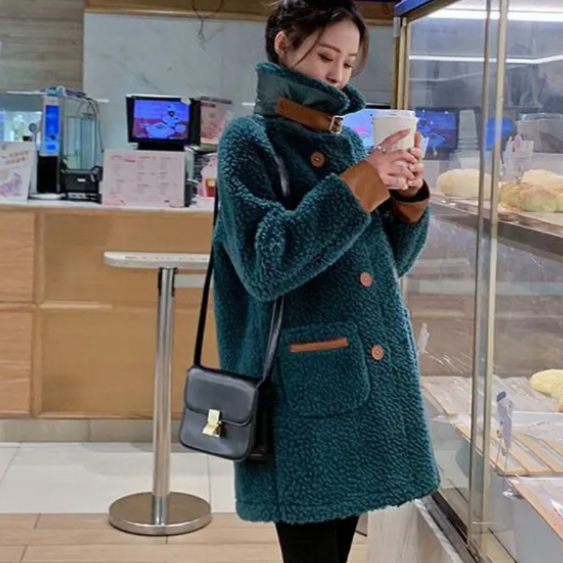 

Women lambskin woolen jackets white fur coat parkas L1SW, Green