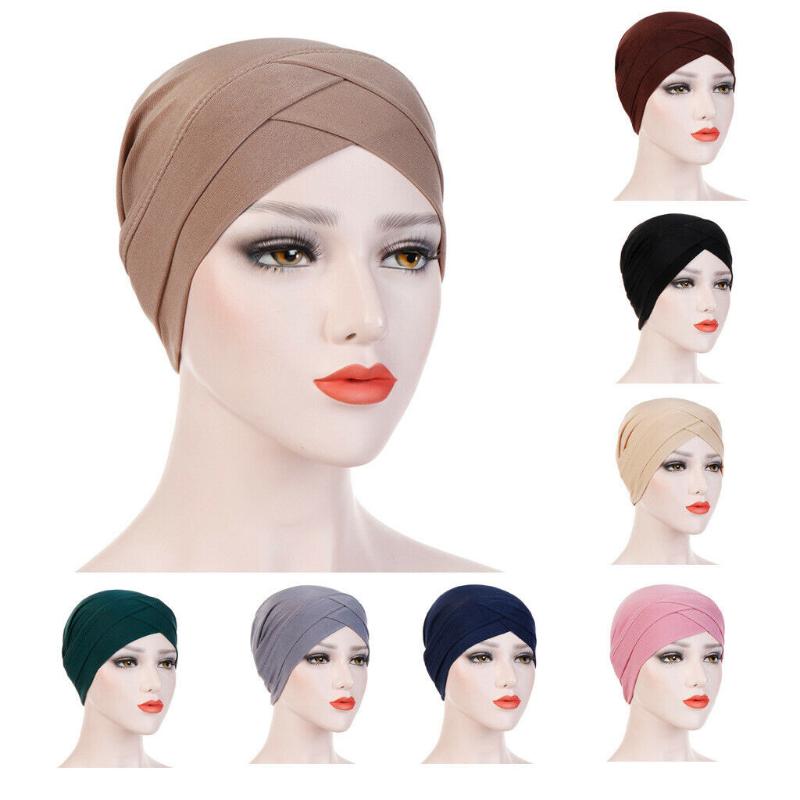 

Forehead Cross Muslim Turban Pure Color Stretch Cotton Inner Hijabs For Caps Ready To Wear Women Head Scarf Under Hijab Bonnet, Pink
