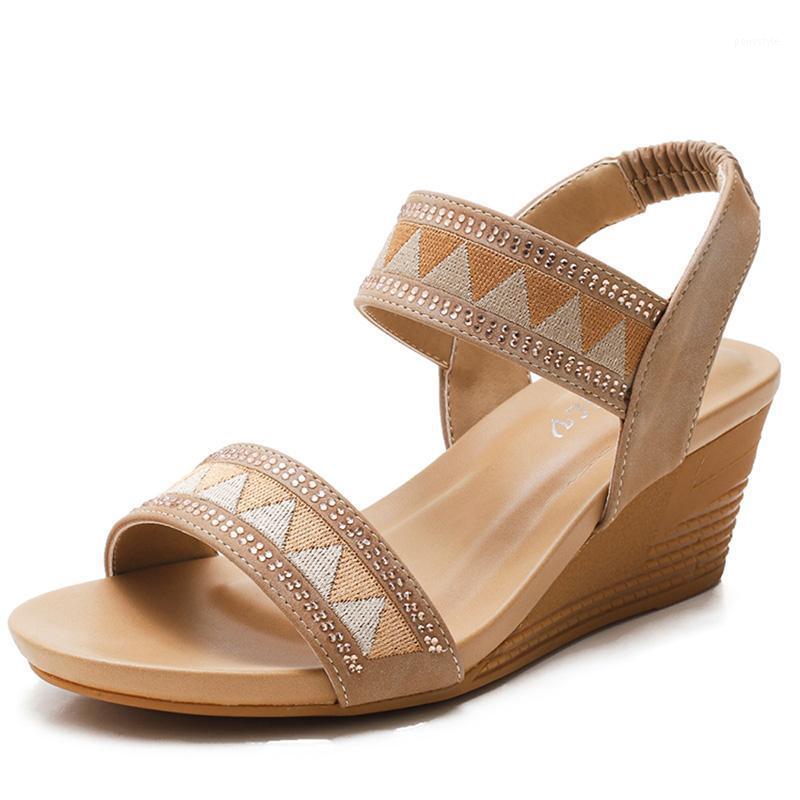 

Summer Wedge Heel Sandals Women Soft Leather Crystal Design Ladies Shoes Female Large Plus Size 36-421, 320-270a-black