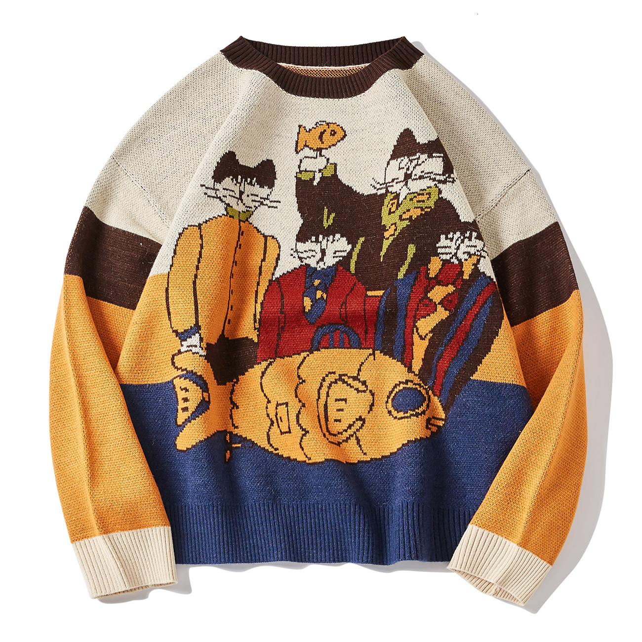 

2021 New Harajuku Oversized Pullover Graffiti Knitted Hip Hop Streetwear Retro Fall Winter Men's Sweater H1ef, Yellow