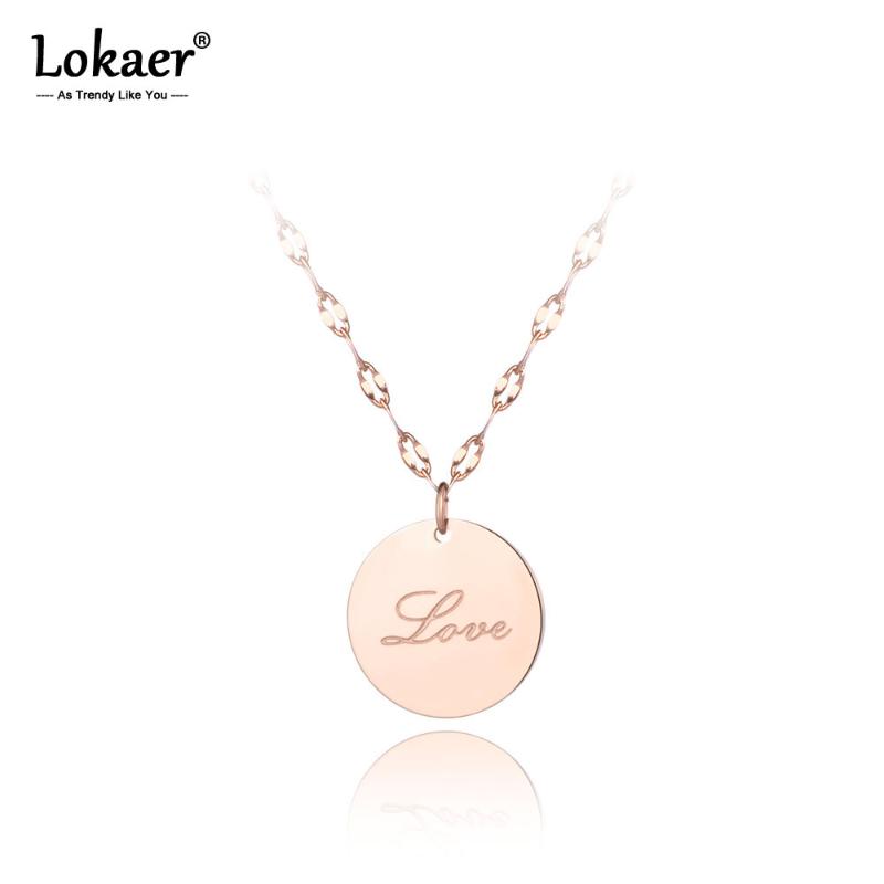 

Lokaer New Stainless Steel Love Round Tag Engagement Necklaces Jewelry Rose Gold Chain Chokers Necklace For Women Girls N19016