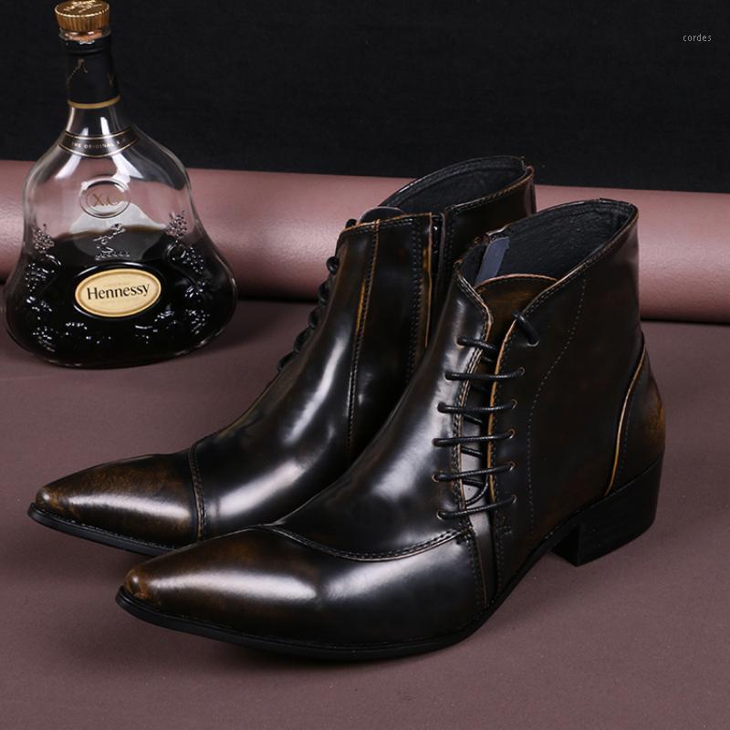 

Christia Bella Italian Real Leather Men Boots Pointed Toe Lace Up Ankle Boots Large Size Business Men Leather Dress Shoes1, Black