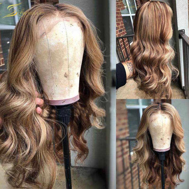 

Ombre Honey Blonde Body Wave Frontal Human HaIr Wigs Pre Plucked HD Transparent Highlight Brown lace front Wigs For Black Women, As pic