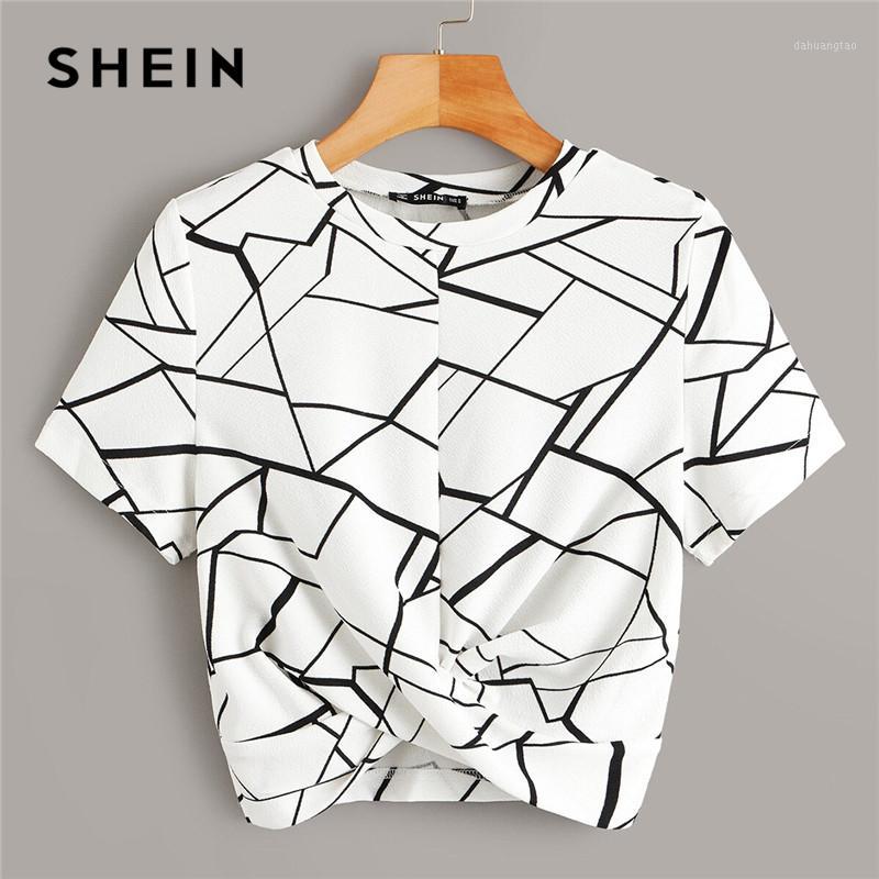 

Women's Blouses & Shirts SHEIN Twist Hem Cross Wrap Geo Print Crop Top Women Summer Casual Slim Fit Blouse Short Sleeve Womens Tops And Blou, Black