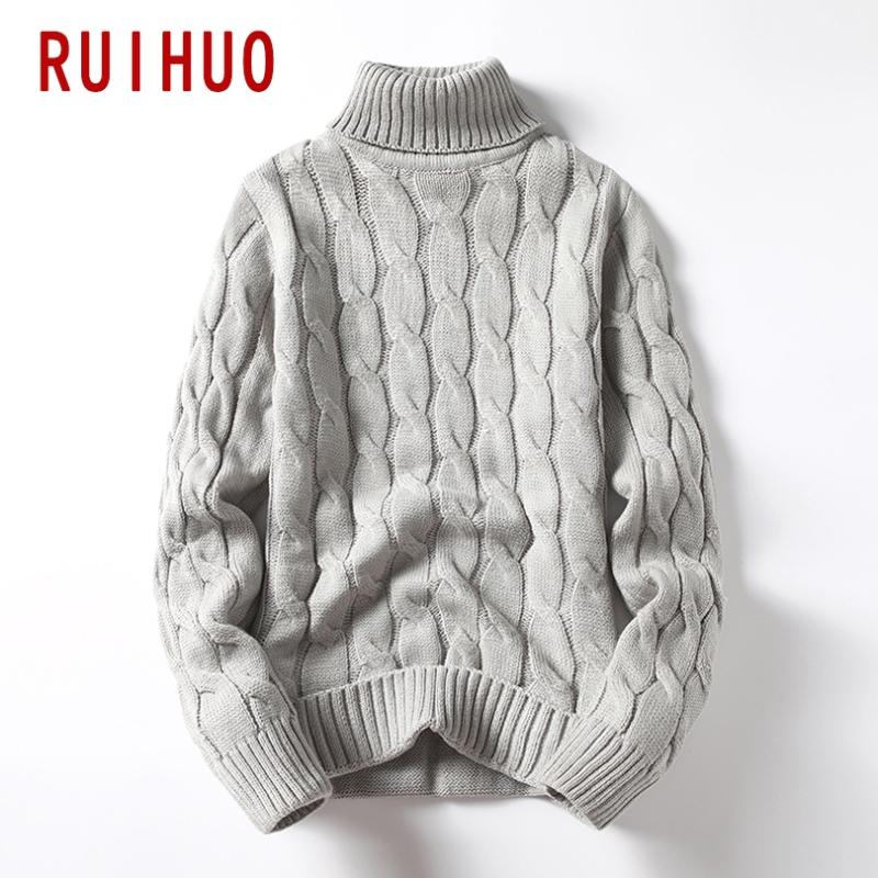 

RUIHUO Solid Knitted Sweater Men Clothing Mens Turtleneck Pull Turtleneck Men Clothes Pullover 2020 Autumn Winter New -3XL, Black