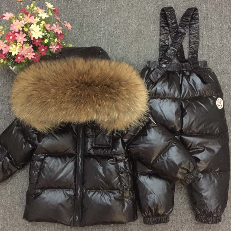 

2020 Children Russian Winter Baby Boy 90 Duck Down Jacket for Girl boy toddler Overalls thickened Kid Quality Girl snowwear Set Y1113, As photo
