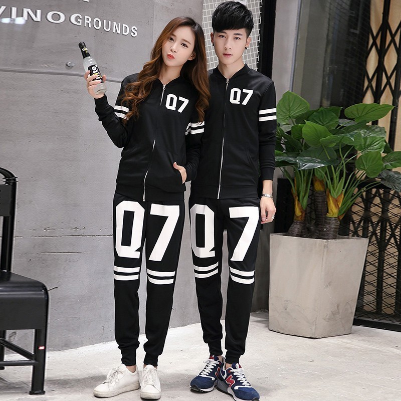 

2021 New Autumn Spring Fashion Lovers Sporting Suit Sweatshirt +sweatpants Letter Printed Long Sleeve Couples Survetement Sportswear Rxi1, Black