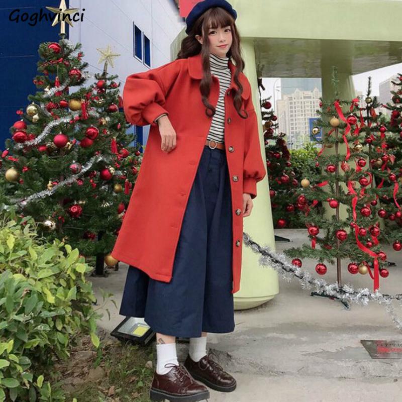 

Women Wool Winter Single-breasted Lantern Sleeve Students Outwears Harajuku All-match Chic Casual Fashion Ulzzang Loose Korean, Beige