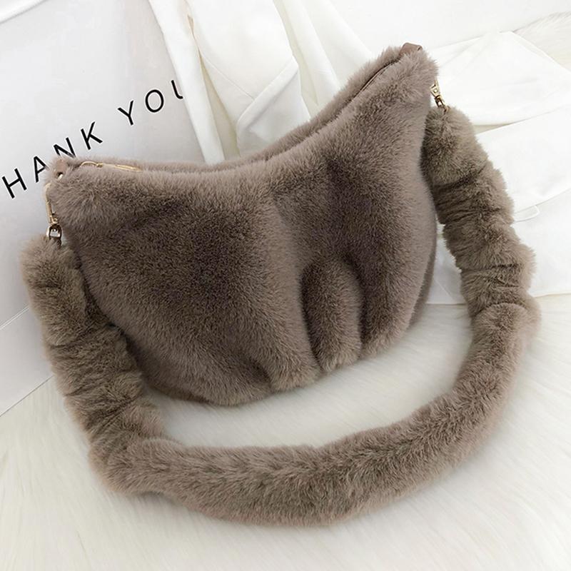 

Solid Color Soft Fur Shoulder Bags for Women 2020 Autumn Winter Designer Handbags High Quality Warm Female Crossbody Bag, White