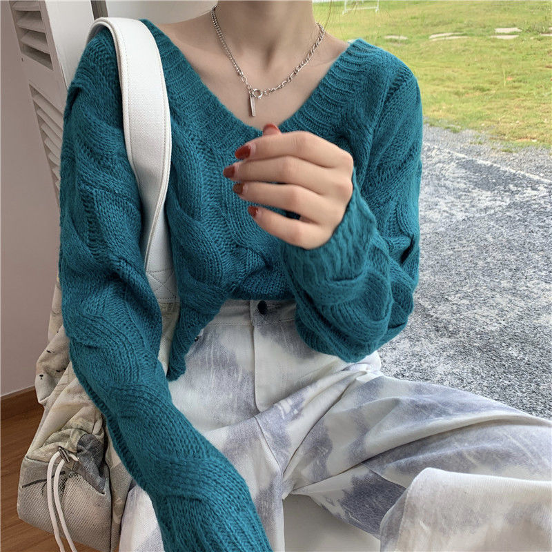 

2021 High quality Short Jumper of Women Wear Winter Autumn Soft Japanese Wind Sweater PC8D, Army green.