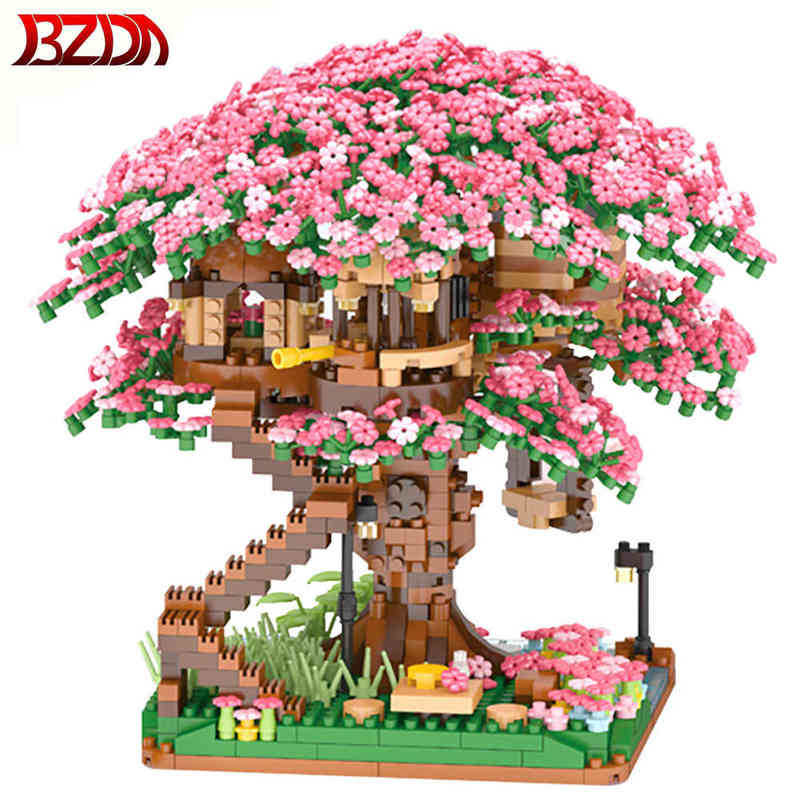 

Japanese City Mini Friends Cherry Blossom House MOC ideas Sakura House Blocks Inari Shrine Bricks Model Blocks Children Toys Y220214