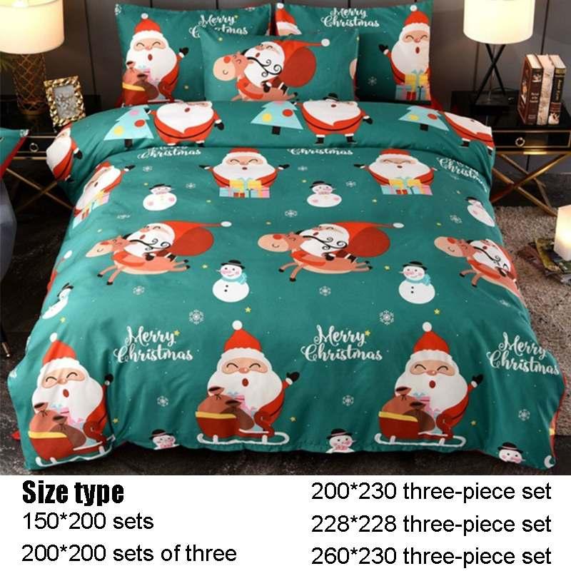 

High Quality Christmas Santa Claus Print Bedding Set 3Pcs Duvet Cover Pillowcase  Full Comforter Bed Gift For Kid, As pic