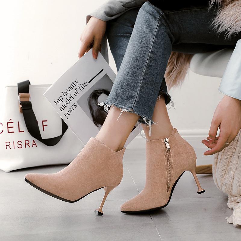 

Ankle Boots For Women Platform High Heels Flock 8.5CM Thin High Heels Dress Casual Basic Women's Boot Women's Shoes1, Black single