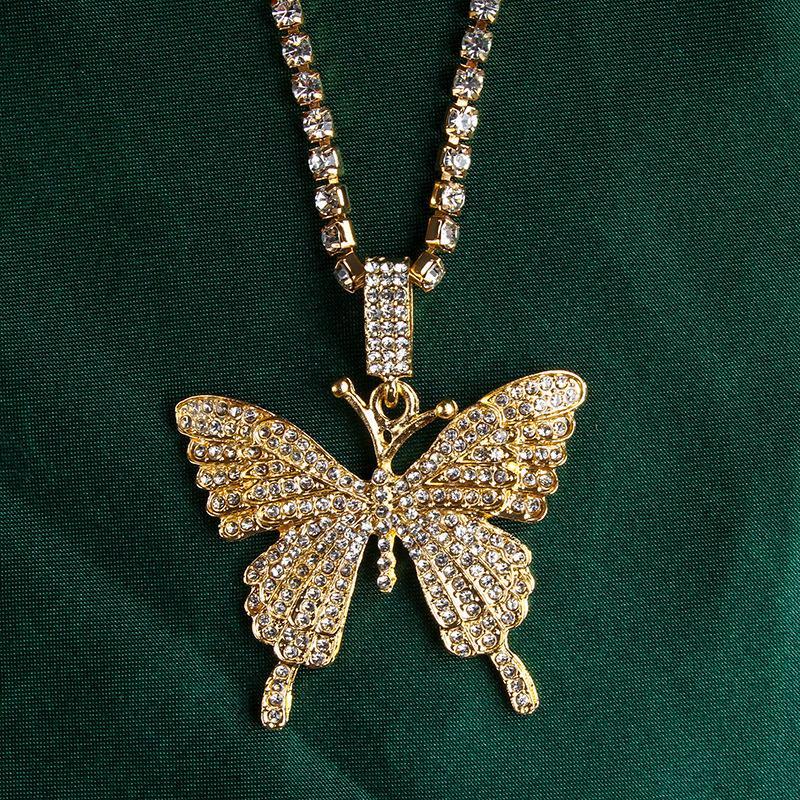 Fashion Style Hiphop Necklace Butterfly Pendant Necklace Full Crystal Diamond Women Iced Out Bling Butterfly Necklace Jewelry