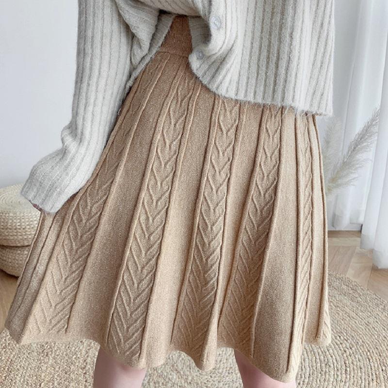 

Autumn Winter Knitting Bright Casual Skirt Women 2021 Womens Twist High Waist Thick Warm Skirt Female A-Line Mini Skirts Clothes, Black