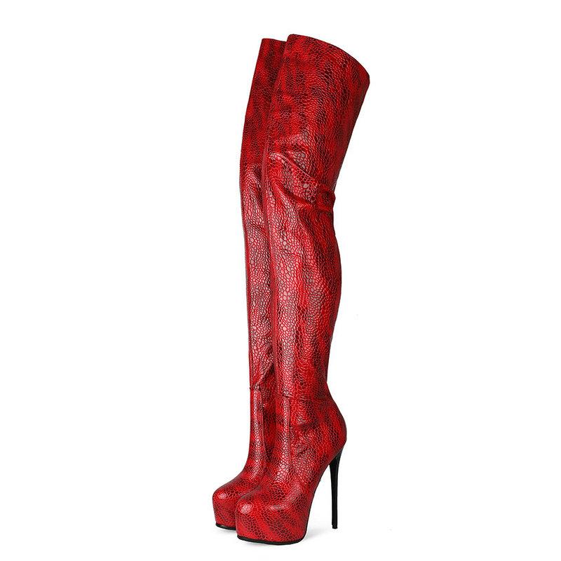 

2021 New Autumn Winter Snake Women Boots Fashion Zipper Over The Knee Boots Sexy Thin High Heel Platform Round Toe Long, Red