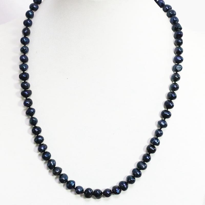 

Genuine Black Natural Freshwater Cultured Chain Choker Necklace Round Pearl Beads 7-8,8-9mm Mother Gift Jewelry 18inch B1499