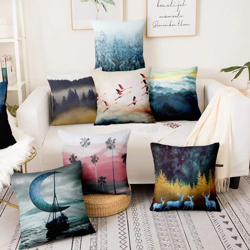 

Home Pillow Decoration Retro Landscape Printed Cushion Decoration Pillow Almofadas Decorativas Para Sofa Throw Pillows 45*45cm