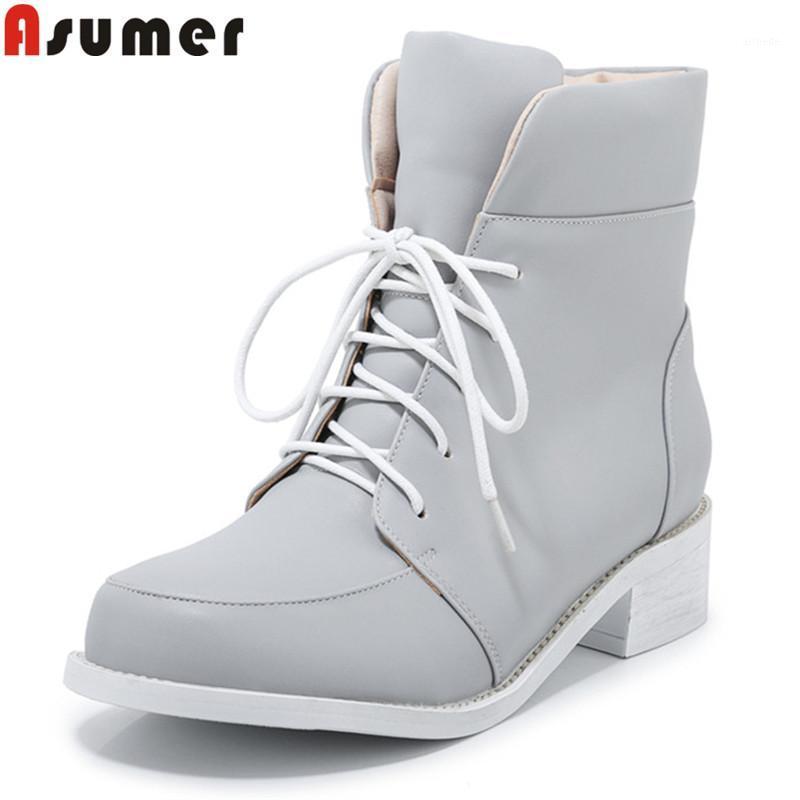 

ASUMER large size 34-44 fashion autumn winter boots round toe lace up ladies shoes low heels boots casual ankle for women1, Black