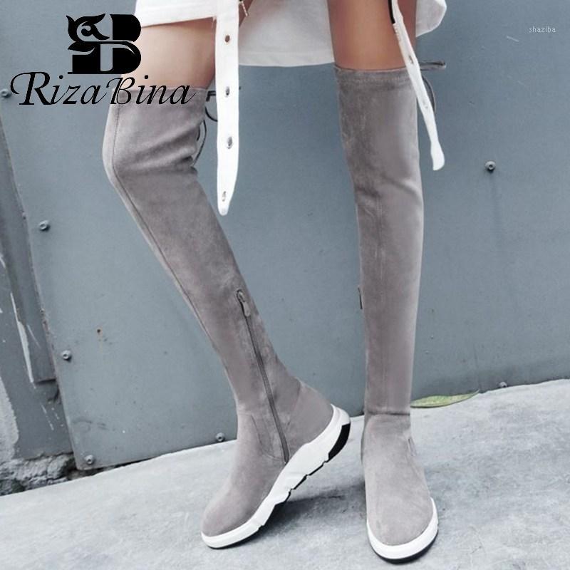 

RIZABINA Women Luxury Stretch Boots Winter Thick Sole Black Over The Knee Boots Zipper Sexy Daily Shoes Woman Size 34-391