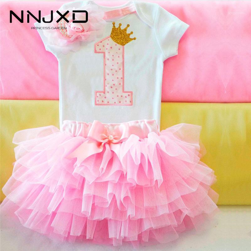 

Baby Girls Set First Birthday Girl Party Christening Baptism Gown 2pcs Clothes Outfits Headband Floral Infantil Clothing 12M1, Pink