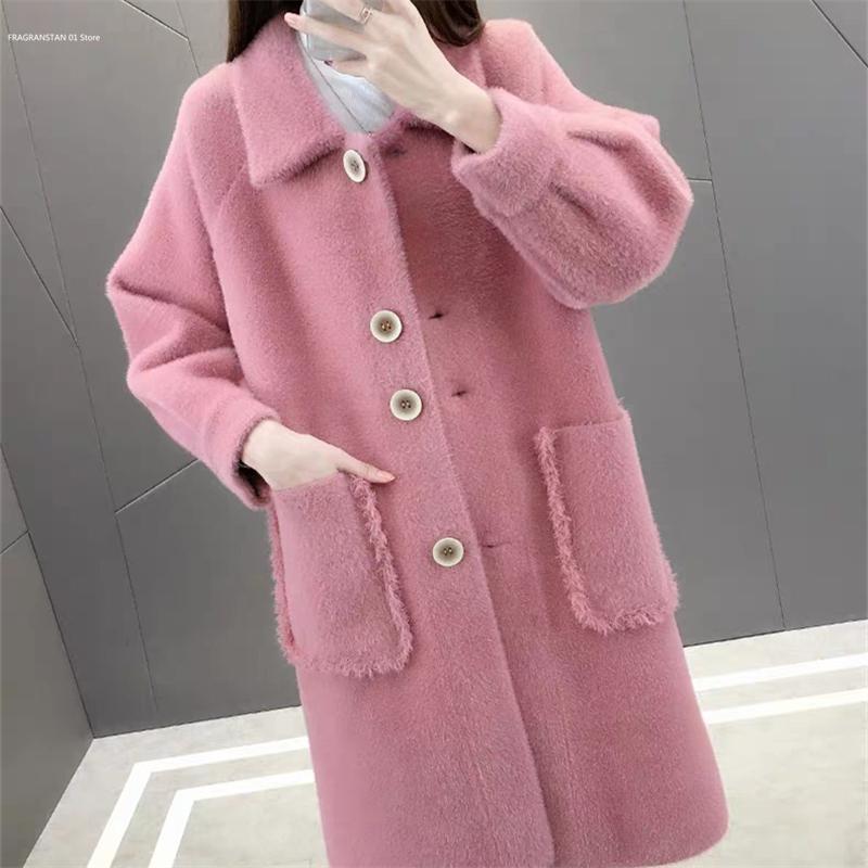 

Autumn And Winter Women's Jacket Long Section Thick Warm 2020 New Fashion Overcoat Long Sleeve Mink fluff Coat Female LY714, White