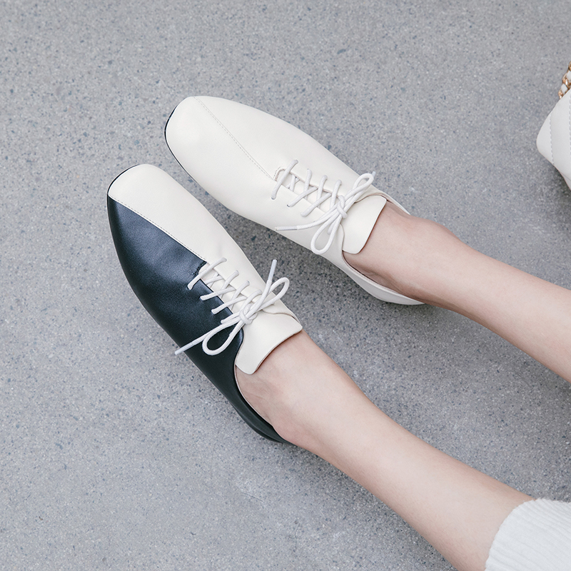 

Ins hot female pumps plus size 22-26.5cm colour length sew genuine leather woman ladies shoes heel low square foot toe 77A1, Beige