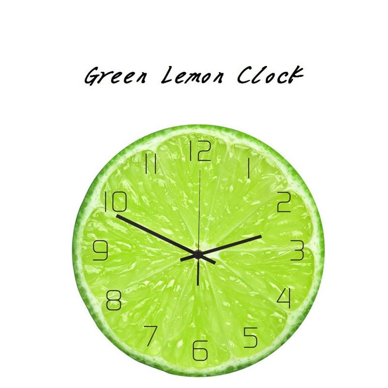 

Green Fruit Wall Clock for Kitchen Acrylic Mute Hanging Watch Bedroom Horloge Lasser Bairam Reloj de Pared Home Decor