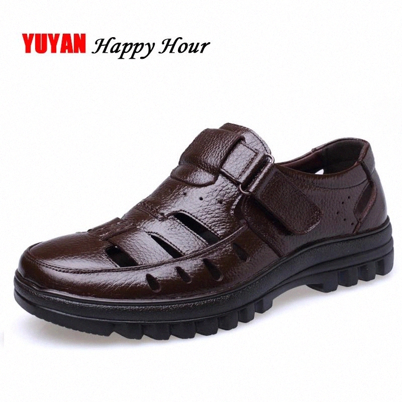 

Genuine Leather Sandals Men Summer Shoes Non-slip Men's Sandals Soft Casual Brand Footwear ZHK289 #uE3S, Black