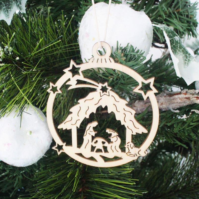 

10 Pcs Christmas Decoration Hollow Wood Star House Snowflake Hanging Ornament for Christmas Tree