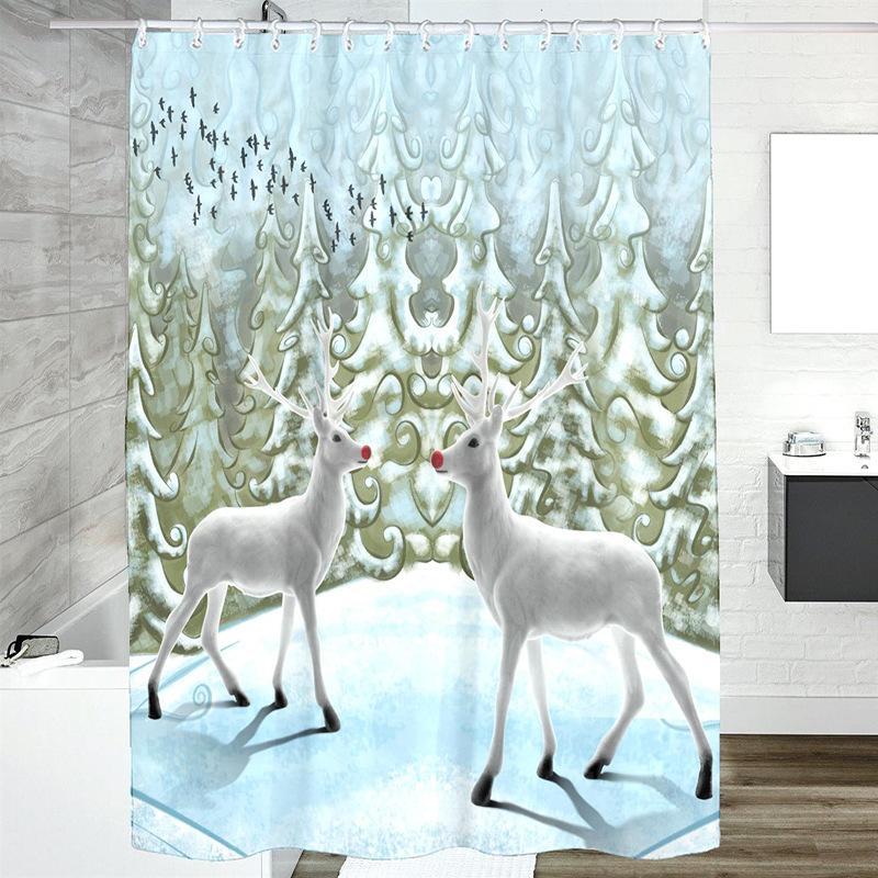 

New style Christmas snow deer waterproof mildew polyester fabric shower curtain toilet partition1
