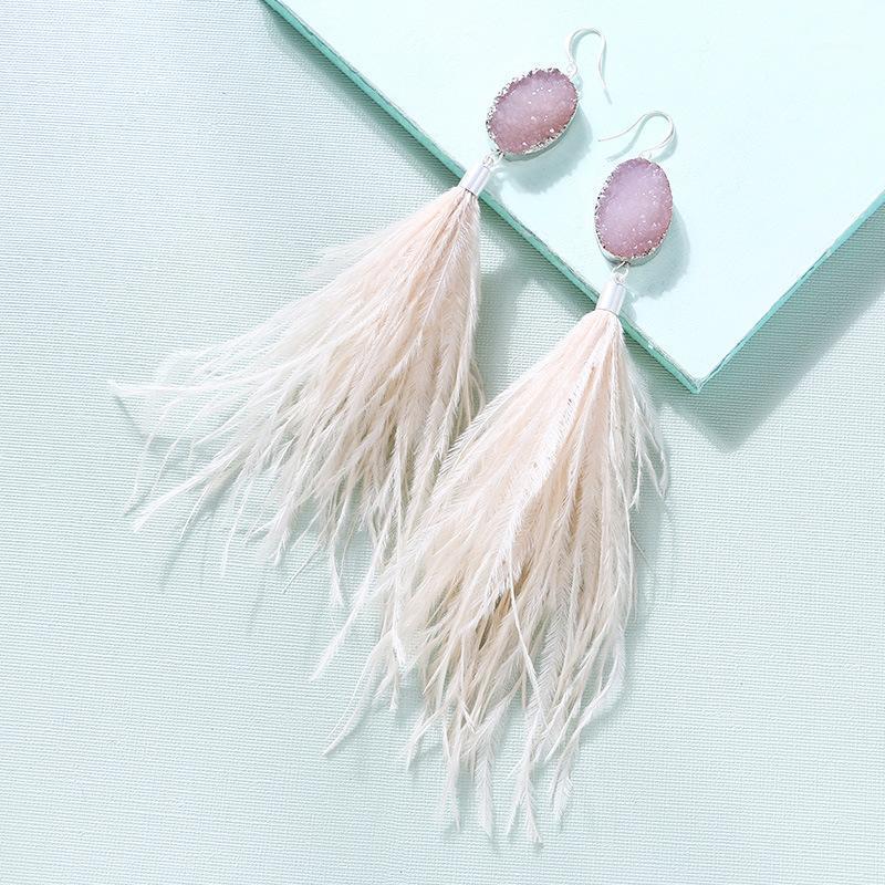 

ELEGANCE11 Long Ostrich Feather Dangle Earrings Winter Trendy Earrings with Crystal Stone Pendant Funny Christmas1