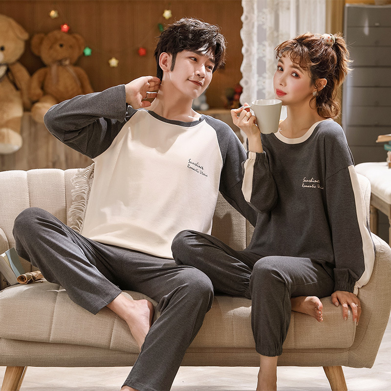 Foply Couple Pajamas Set 100% Cotton Homewear Fresh Style Long Sleeve Sleepwear New Autumn Pj Set For Lover Pijamas Mujer Suit 201102