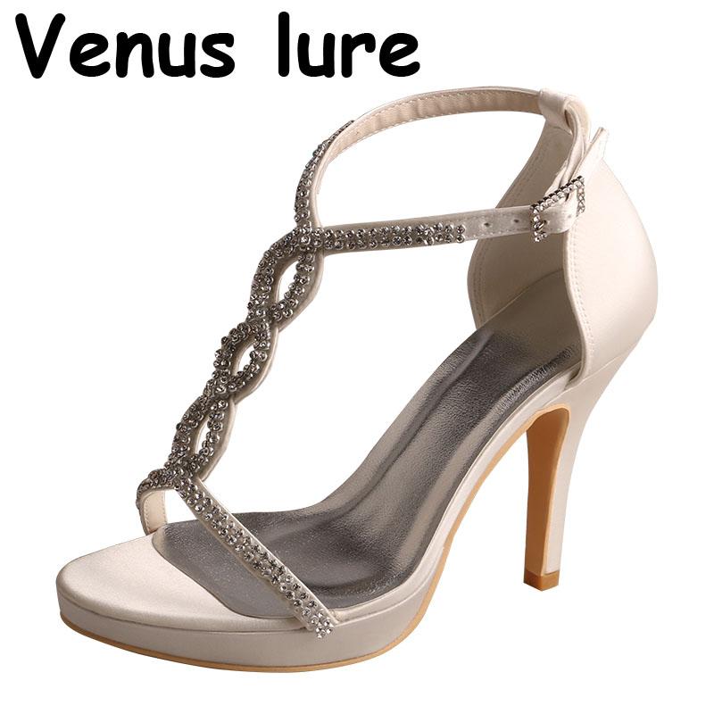 

23 Colors) Women Shoes Sandals Wedding Ivory Heels with Rhinestones Size 9, Black