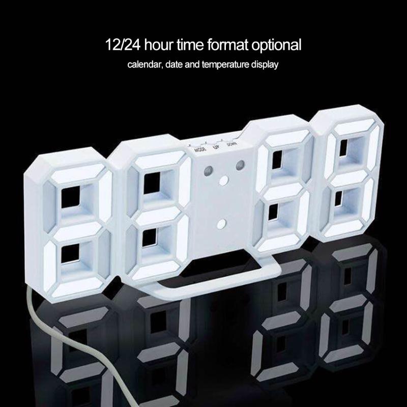 

Adjustable 24/12 Hour Display Watch Alarm LED Digital Clock Wall Hanging 3D Table Clock Calendar Temperature Display Brightness