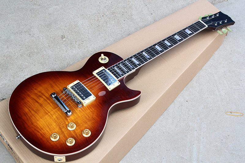 

Factory Custom Tobacco Sunburst Electric Guitar with White Pearl Fret Inlay,White Binding,Rosewood Fretboard,Offer Customized