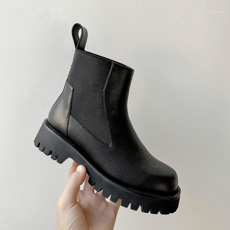 

2020 New Fashion Genuine Leather Autumn Winter Platform Ankle Boots Women Thick Heel Platform Boots Ladies Worker Black1, Black