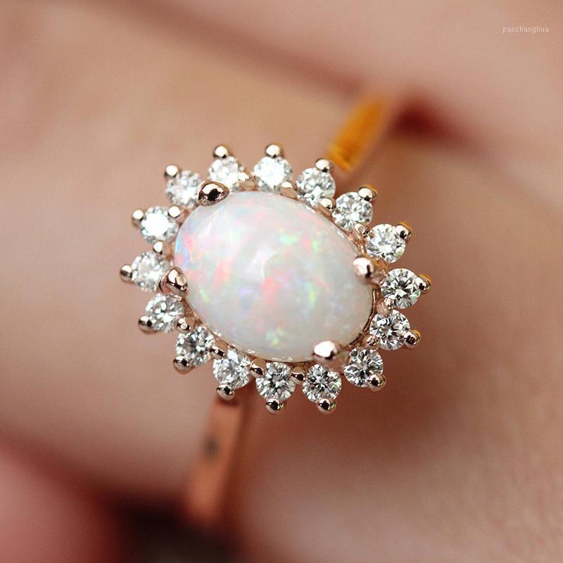 

Wedding Rings UILZ Exquisite Egg-Shaped Opal & CZ Rose Gold Color Female Finger Ring Engagement Trendy Valentine's Day Gift, Slivery;golden