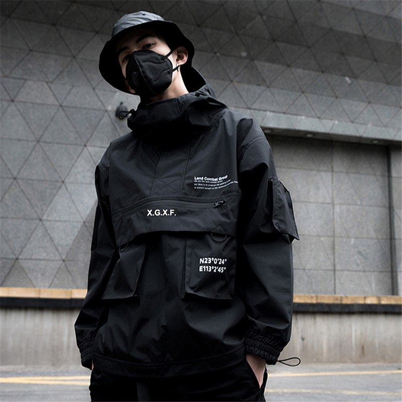 

2020 New Black Cargo Jackets Windbreaker Men Streetwear Tactical Jacket Pullover Multi-pocket Male Autumn Coat