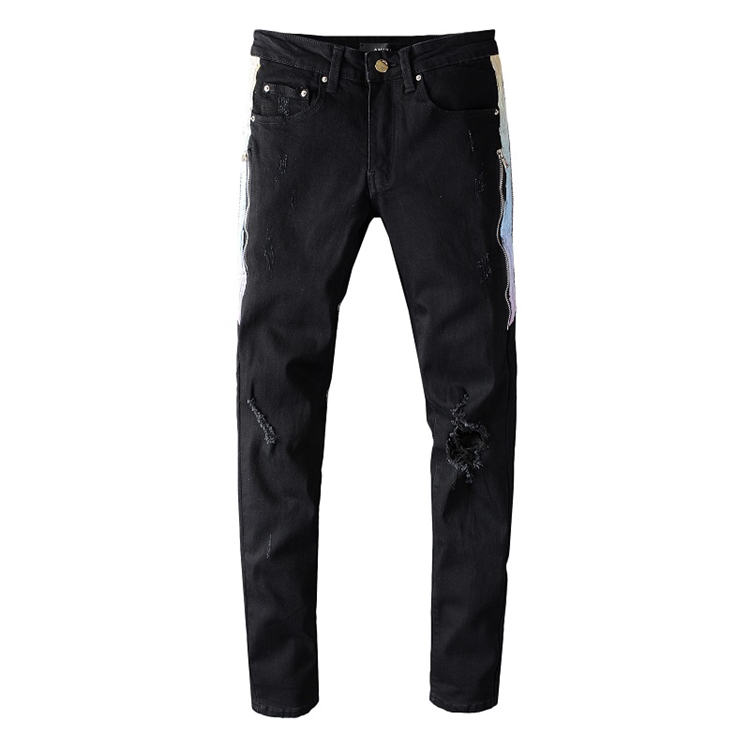 

High quality Mens jeans #644 Distressed Motorcycle biker jeans Slim Ripped hole stripe Famous Denim Men pants jeans, Blue