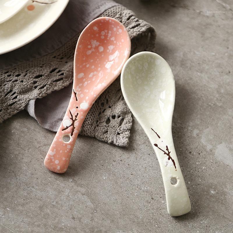 

Japanese-style hand-painted plum under-glazed ceramic tableware home creative meals minor tune rice spoon small soup spoon1