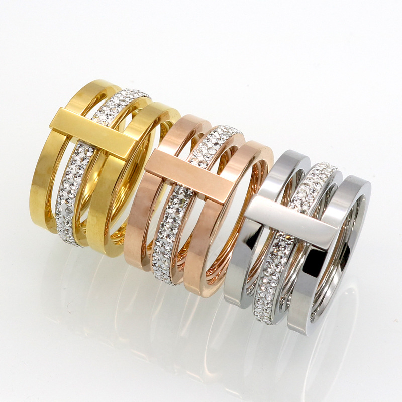 

Luxury Design 3 Circle CZ Mirco Pava Stainless Steel Ring Young Ladies Gift Jewelry